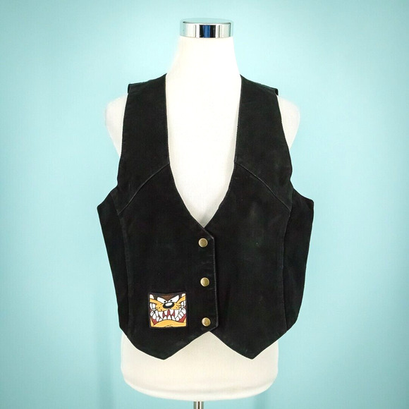 Vintage Looney Tunes Medium Large Tasmanian Devil Embroidered Suede Vest - Picture 1 of 6